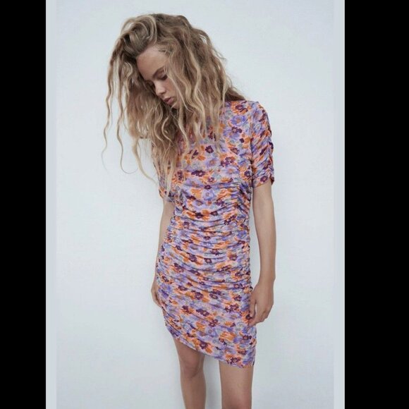 Zara purple print draped dress Size M NEW WITH TAG! - Picture 8 of 10